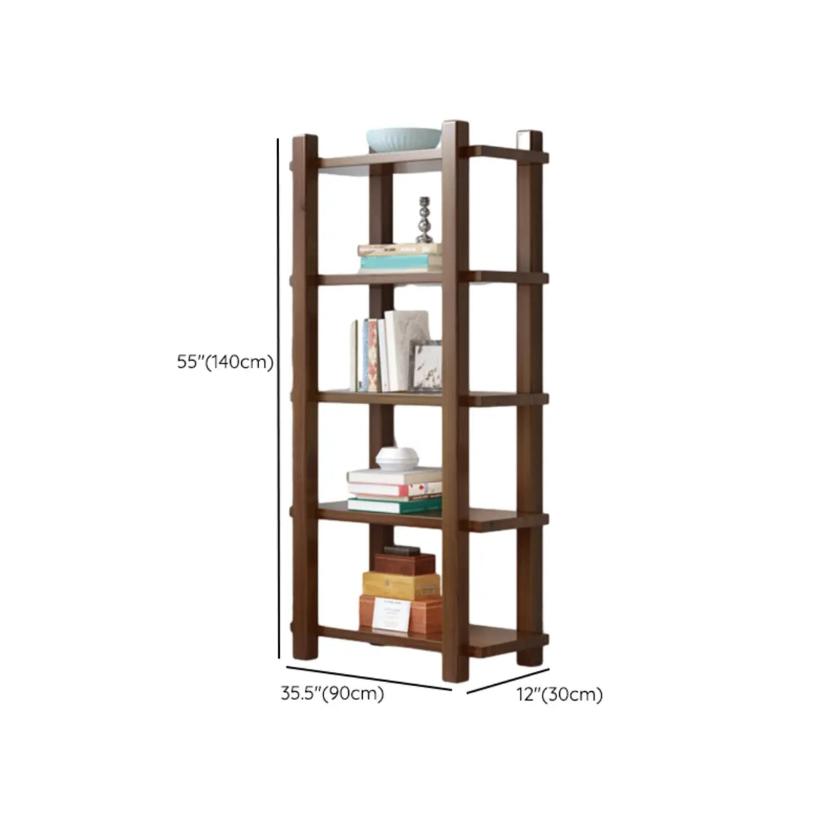 Rustic Open Brown 5-Tiers Wooden Display Bookshelf Image - 16