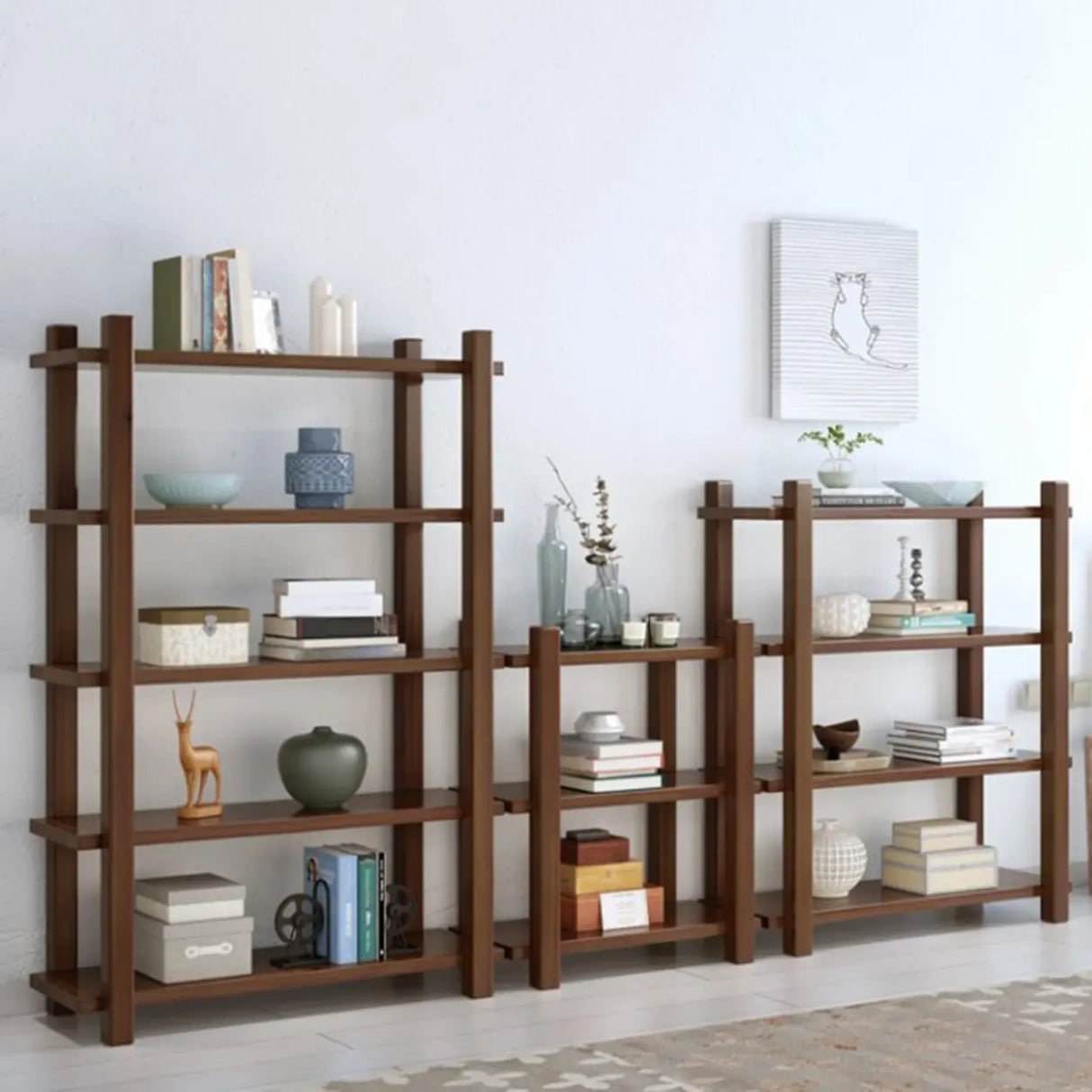 Rustic Open Brown 5-Tiers Wooden Display Bookshelf Image - 2