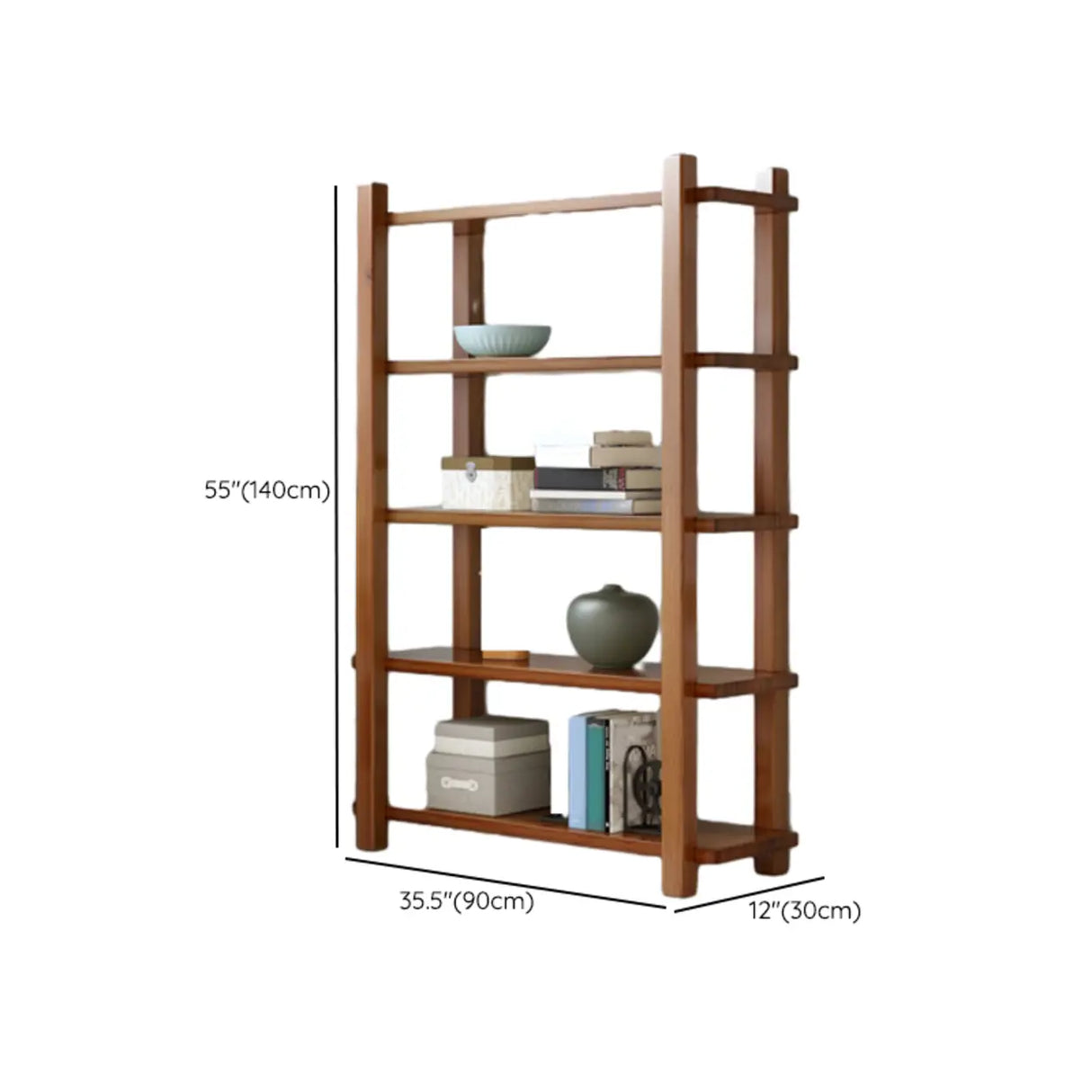 Rustic Open Brown 5-Tiers Wooden Display Bookshelf Image - 22