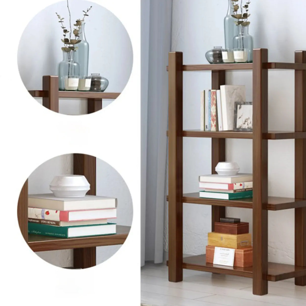 Rustic Open Brown 5-Tiers Wooden Display Bookshelf Image - 3