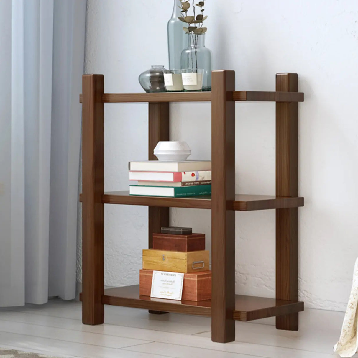 Rustic Open Brown 5-Tiers Wooden Display Bookshelf Image - 5