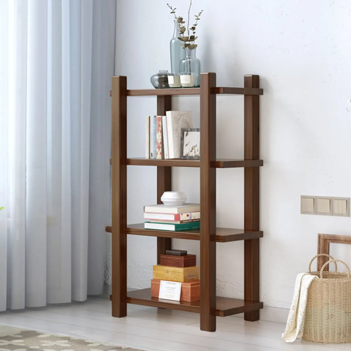 Rustic Open Brown 5-Tiers Wooden Display Bookshelf Image - 6