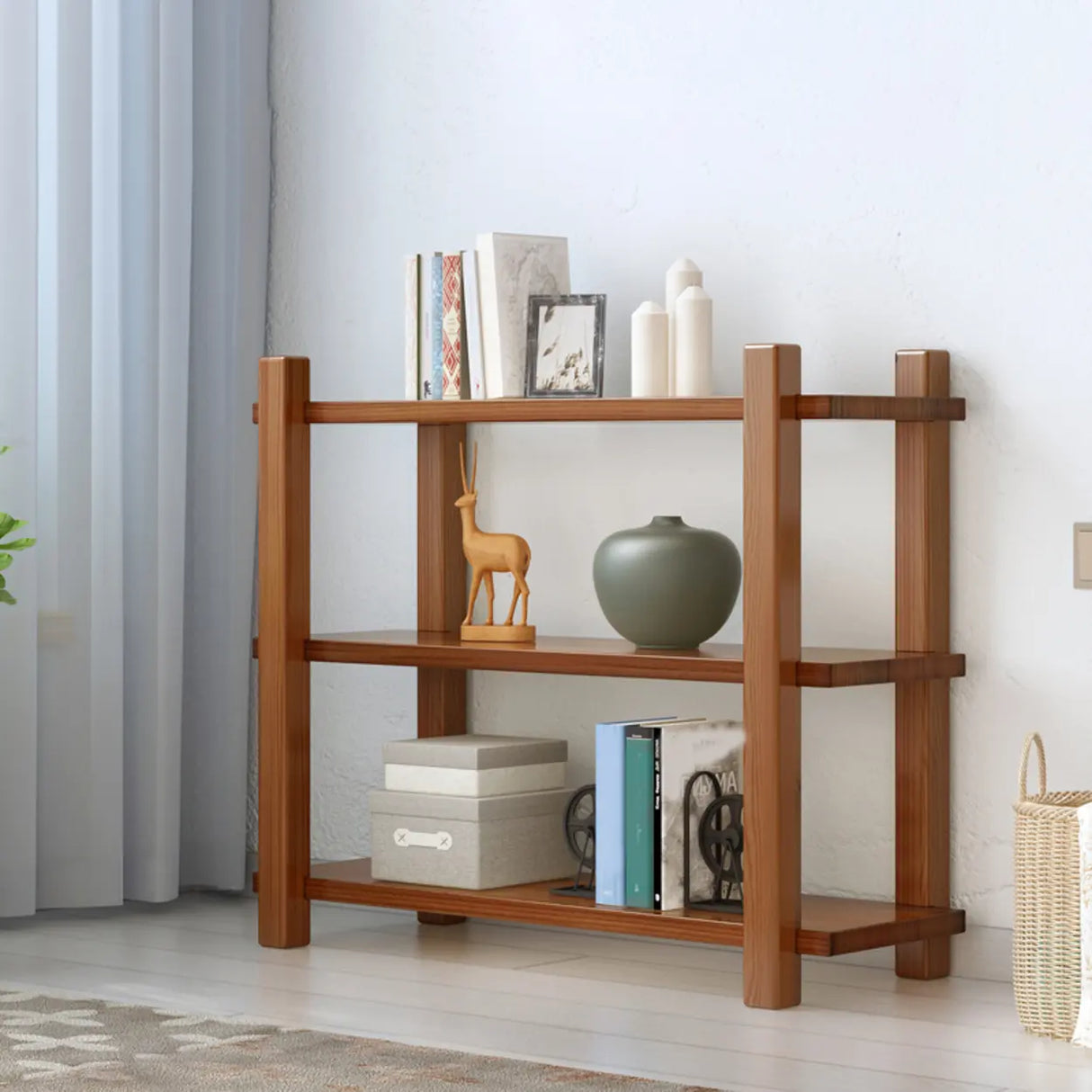 Rustic Open Brown 5-Tiers Wooden Display Bookshelf Image - 8