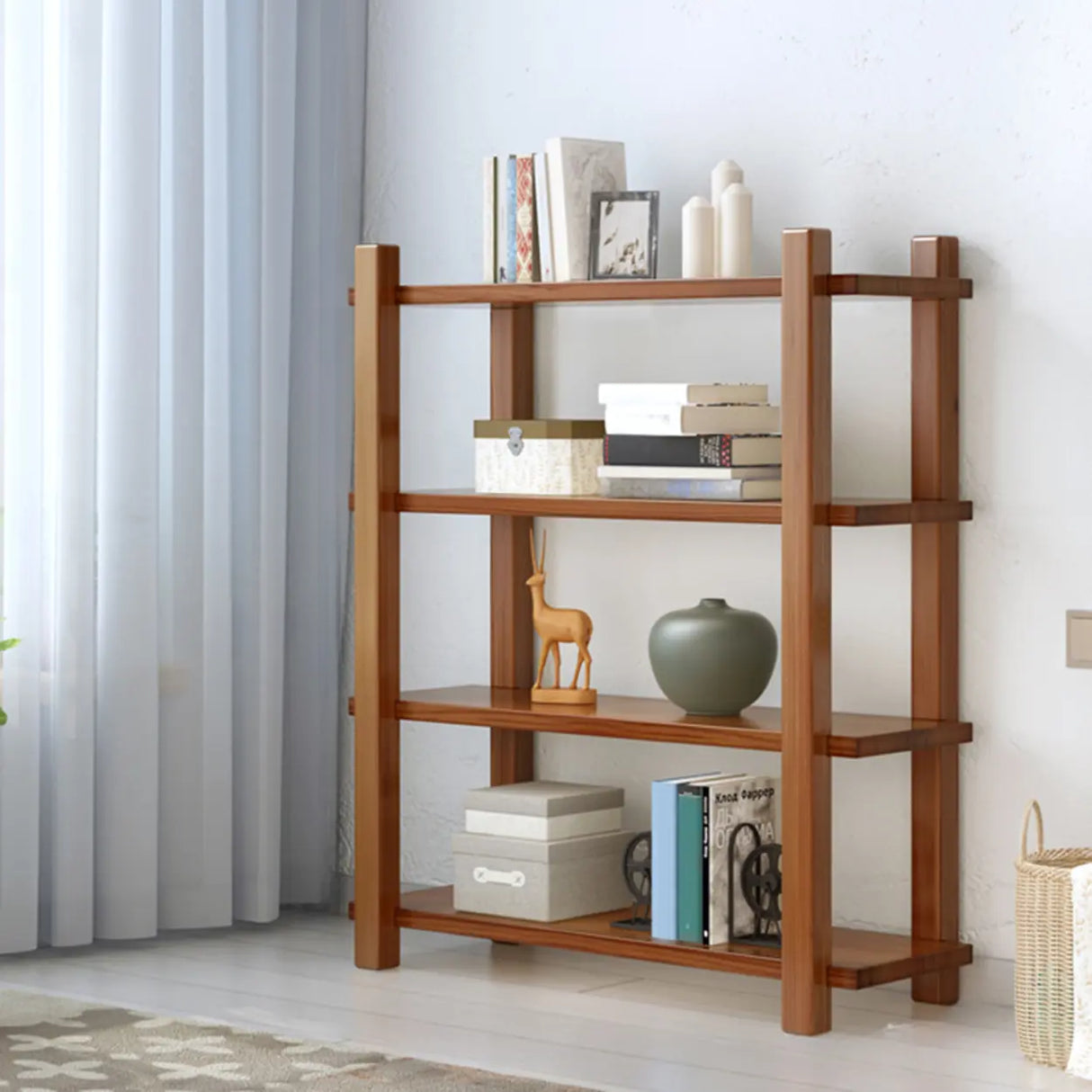 Rustic Open Brown 5-Tiers Wooden Display Bookshelf Image - 9
