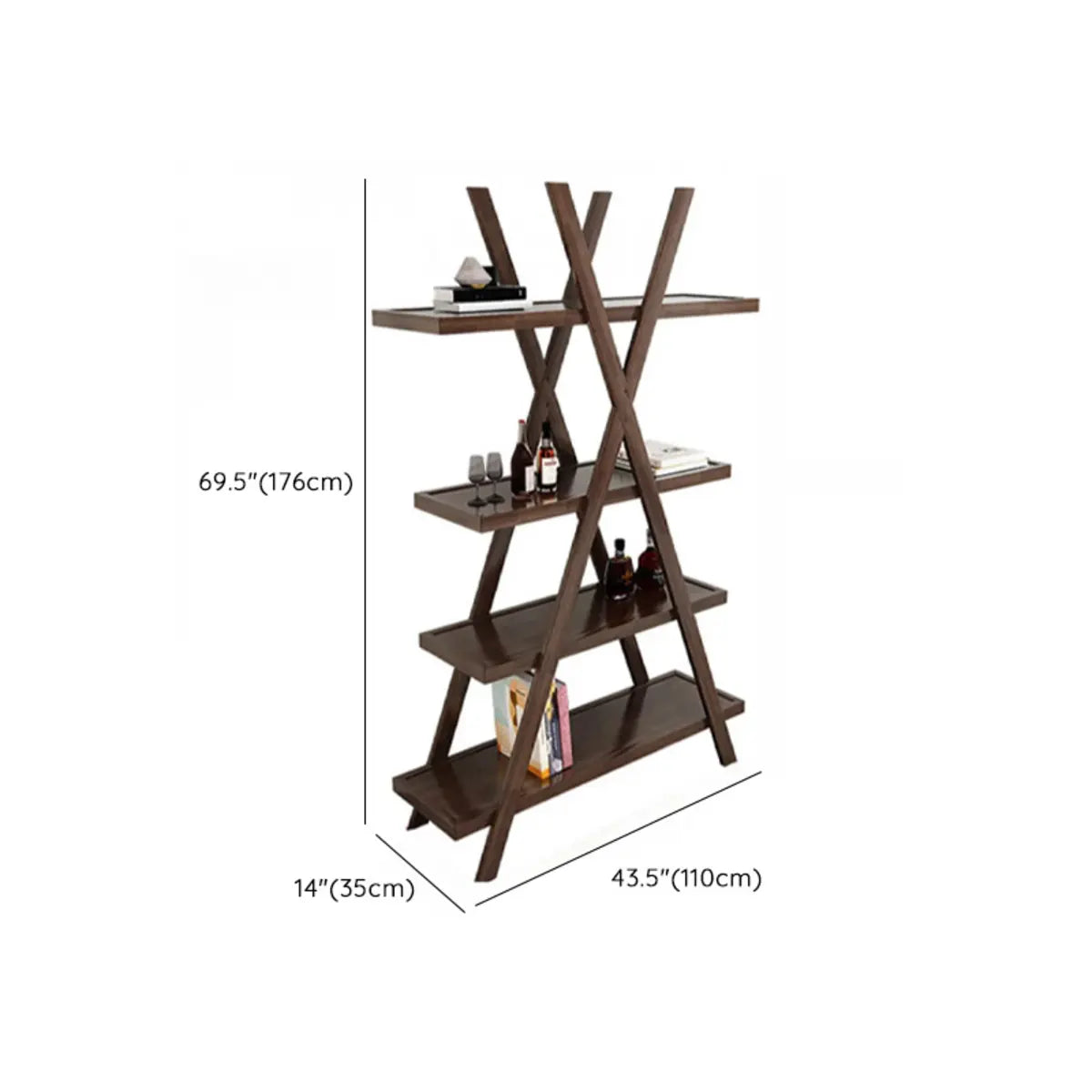 Rustic Open Brown Ladder Wooden Geometric Bookcase Image - 12