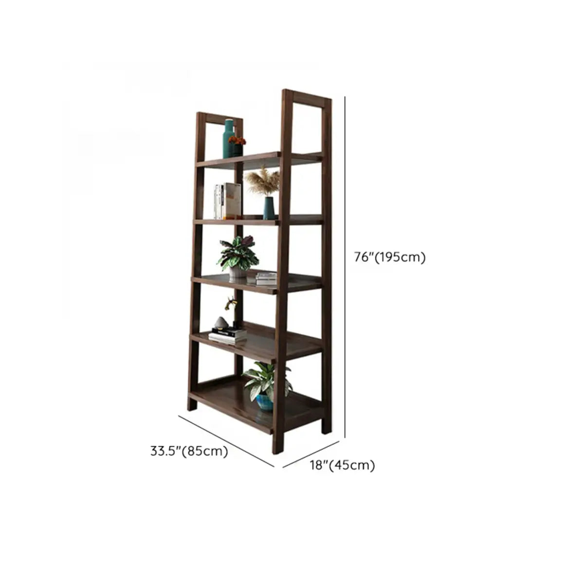 Rustic Open Brown Ladder Wooden Geometric Bookcase Image - 13