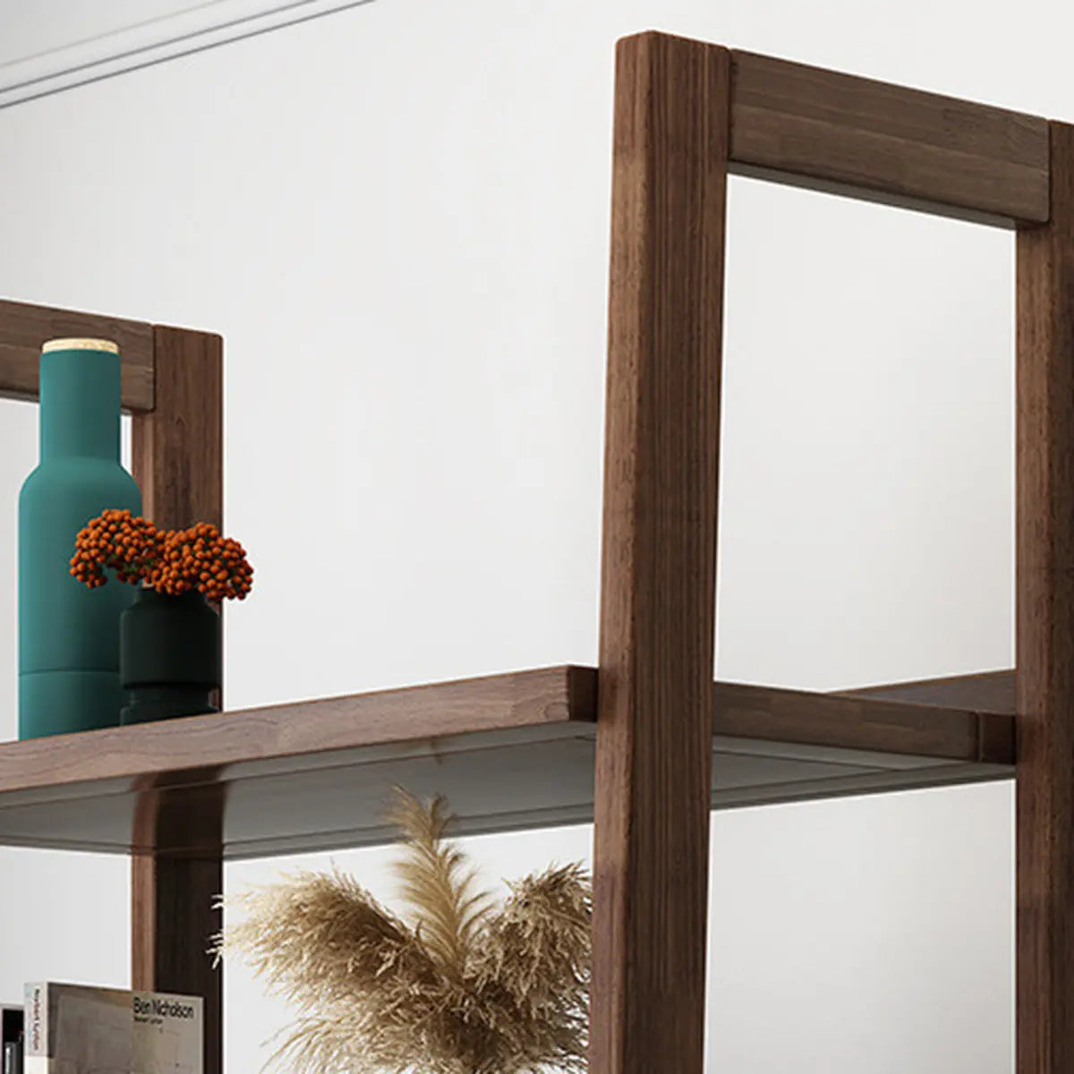 Rustic Open Brown Ladder Wooden Geometric Bookcase Image - 4