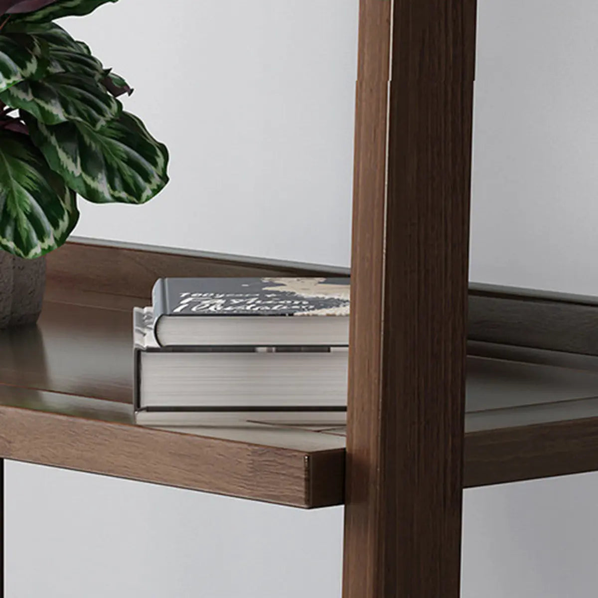 Rustic Open Brown Ladder Wooden Geometric Bookcase Image - 6