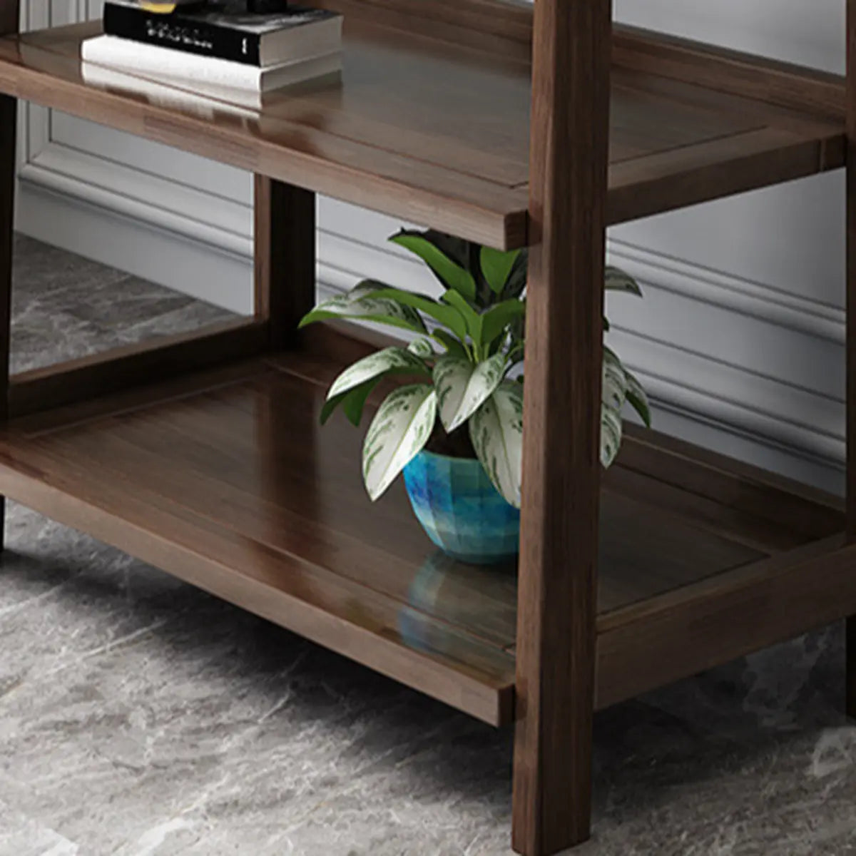 Rustic Open Brown Ladder Wooden Geometric Bookcase Image - 7