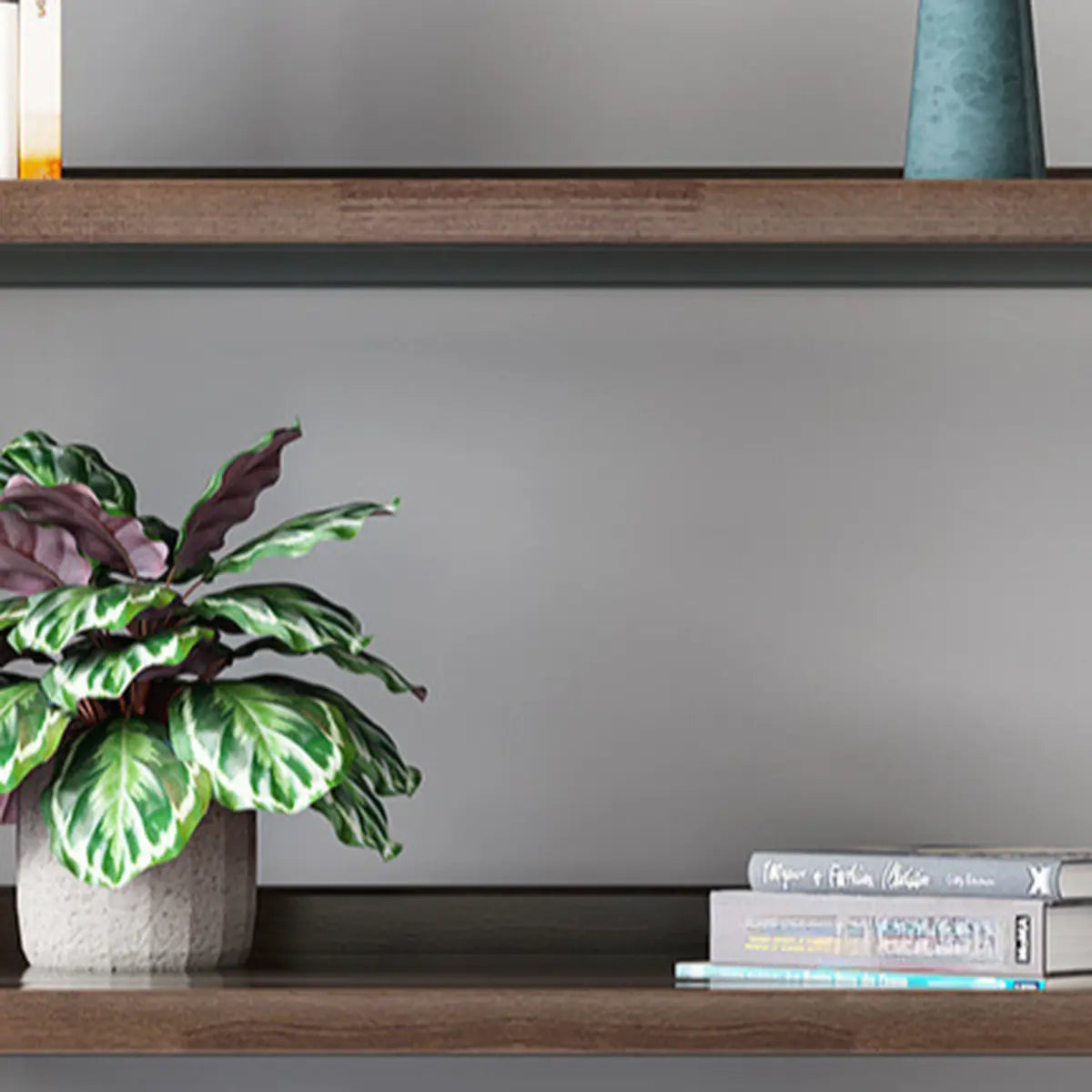 Rustic Open Brown Ladder Wooden Geometric Bookcase Image - 8