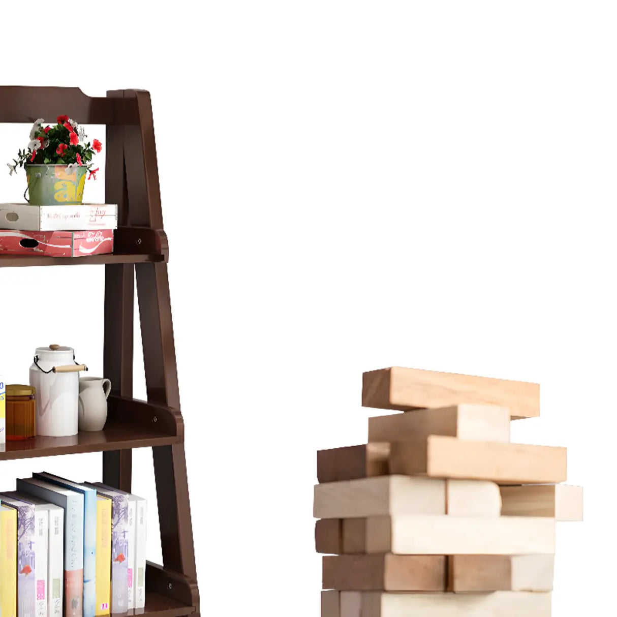 Rustic Open Ladder Wooden Vertical Display Bookshelf Image - 18