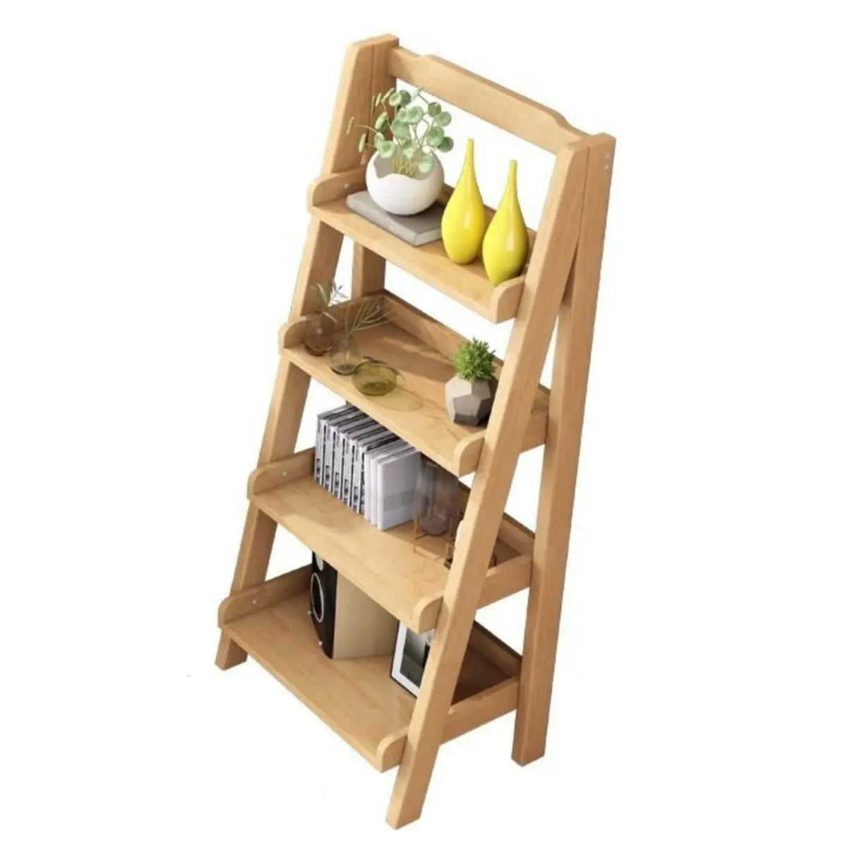 Rustic Open Ladder Wooden Vertical Display Bookshelf Image - 20