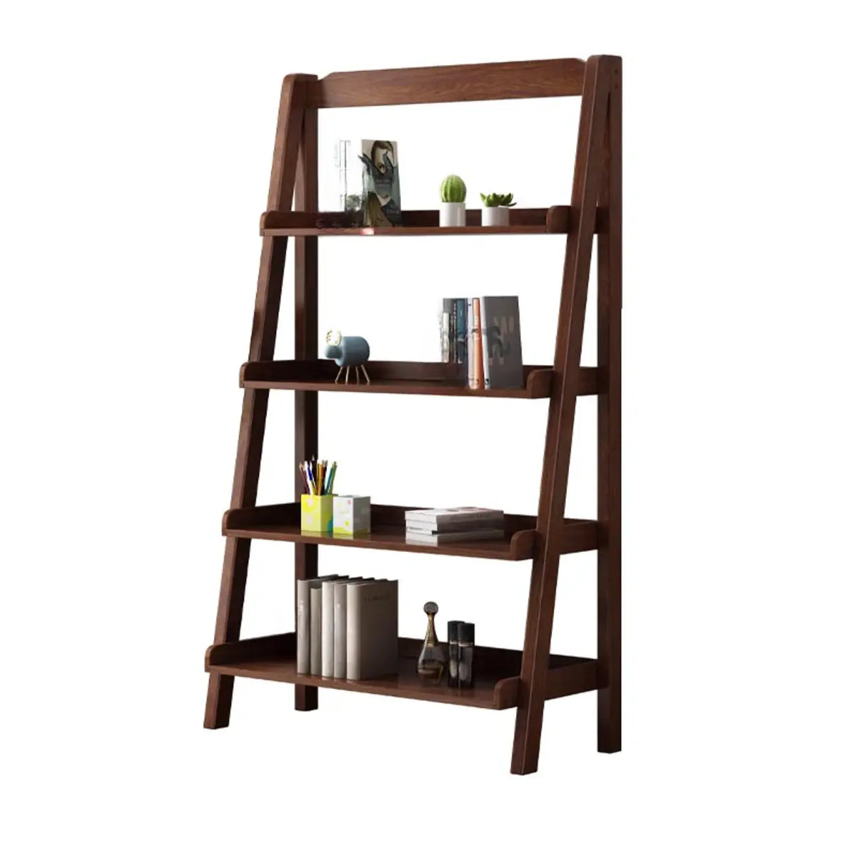 Rustic Open Ladder Wooden Vertical Display Bookshelf Image - 2