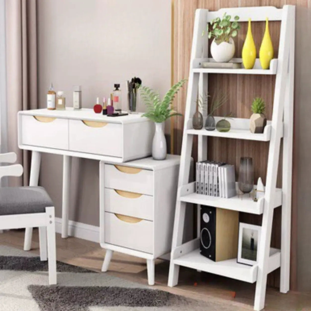 Rustic Open Ladder Wooden Vertical Display Bookshelf Image - 27