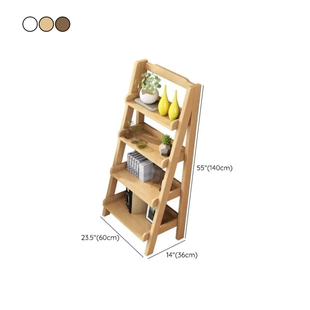 Rustic Open Ladder Wooden Vertical Display Bookshelf Image - 29