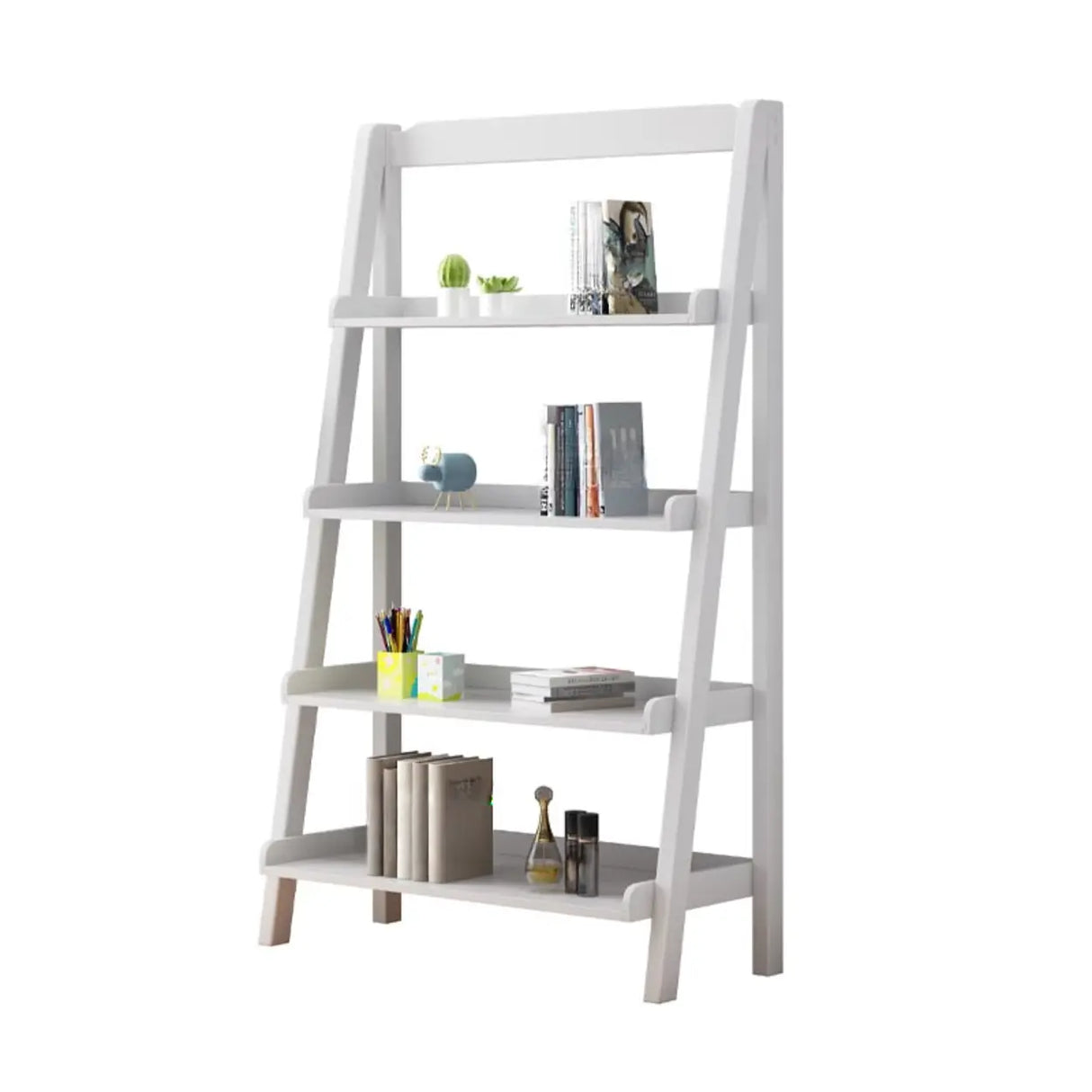 Rustic Open Ladder Wooden Vertical Display Bookshelf Image - 3