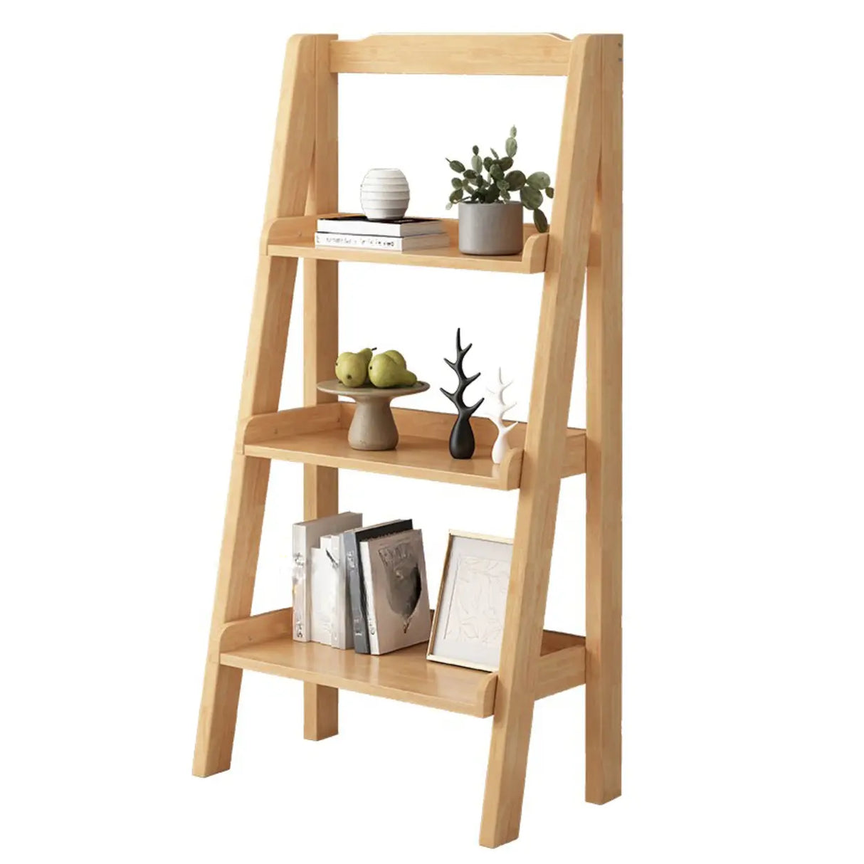 Rustic Open Ladder Wooden Vertical Display Bookshelf Image - 5