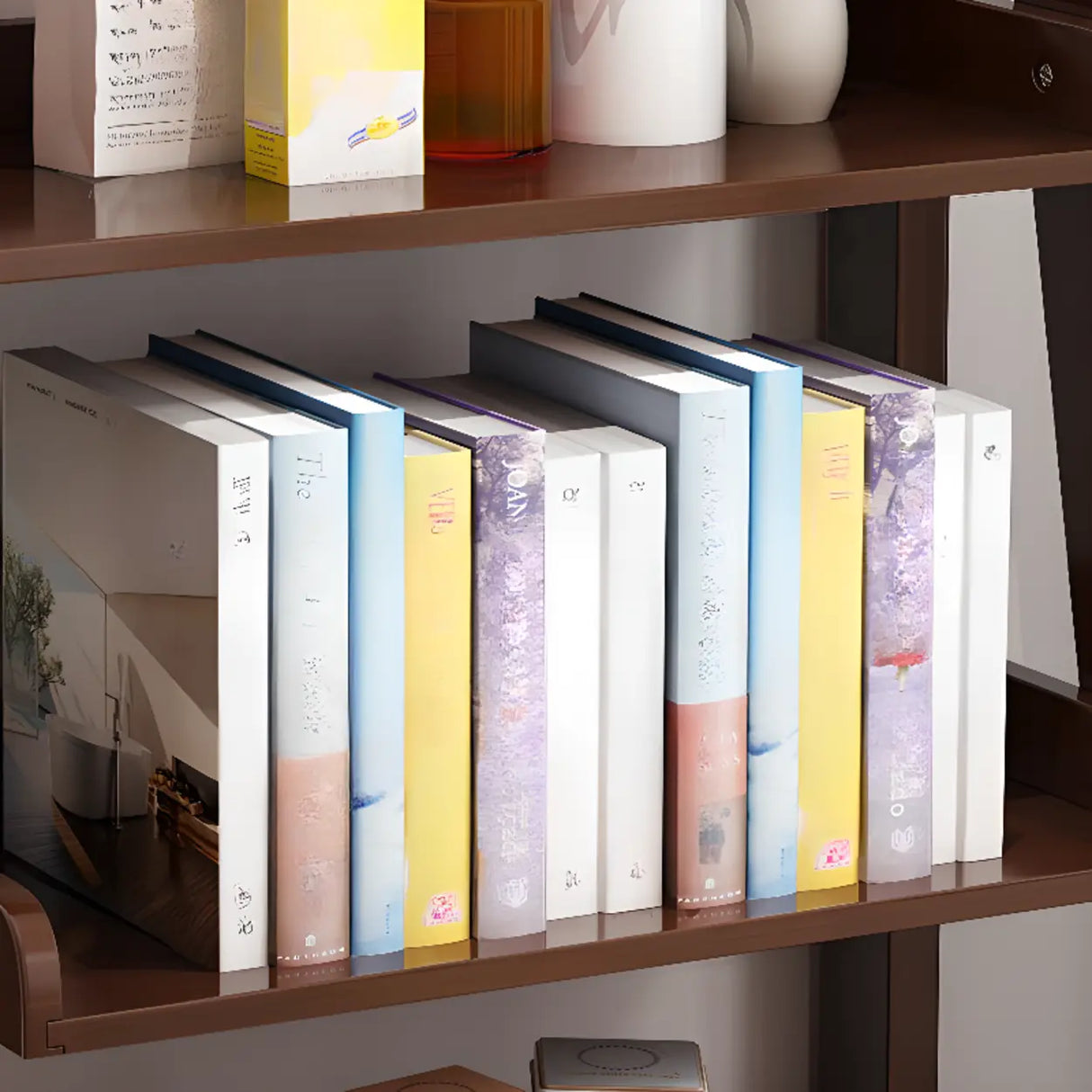 Rustic Open Ladder Wooden Vertical Display Bookshelf Image - 13