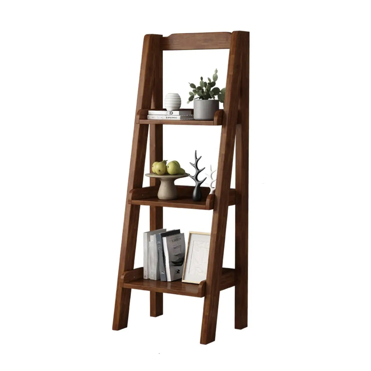 Rustic Open Ladder Wooden Vertical Display Bookshelf Image - 14