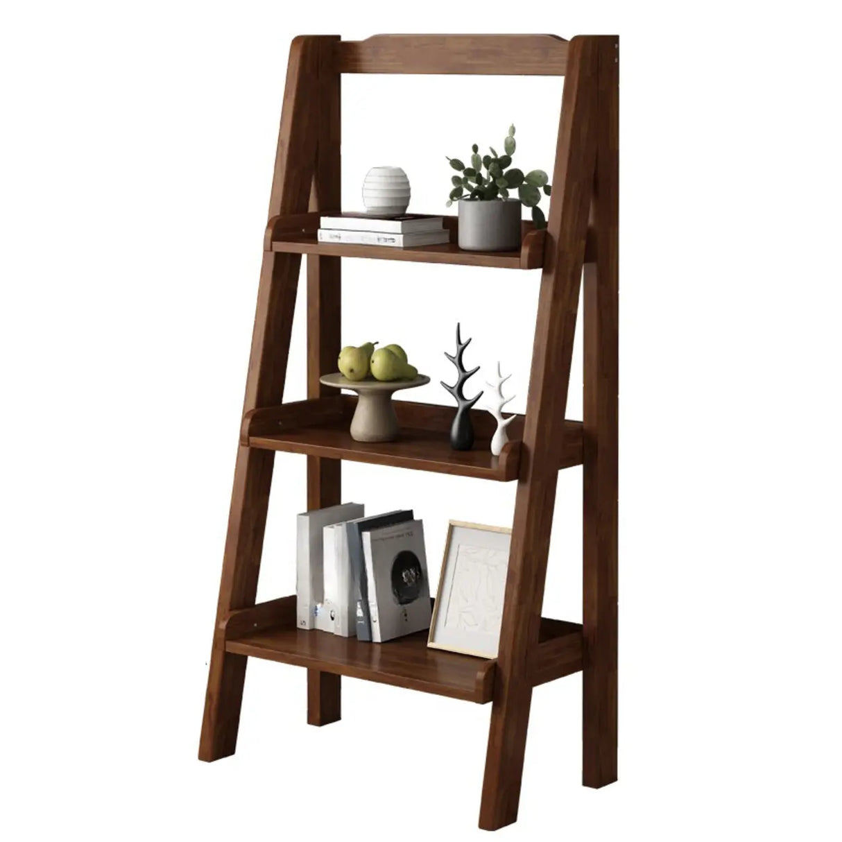 Rustic Open Ladder Wooden Vertical Display Bookshelf Image - 8