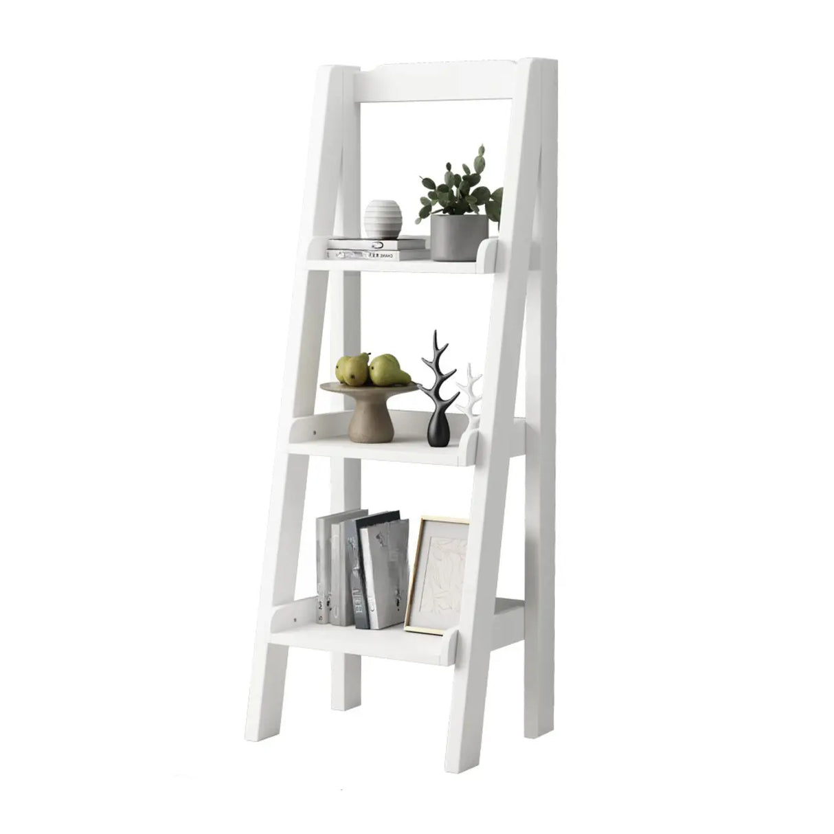 Rustic Open Ladder Wooden Vertical Display Bookshelf Image - 16