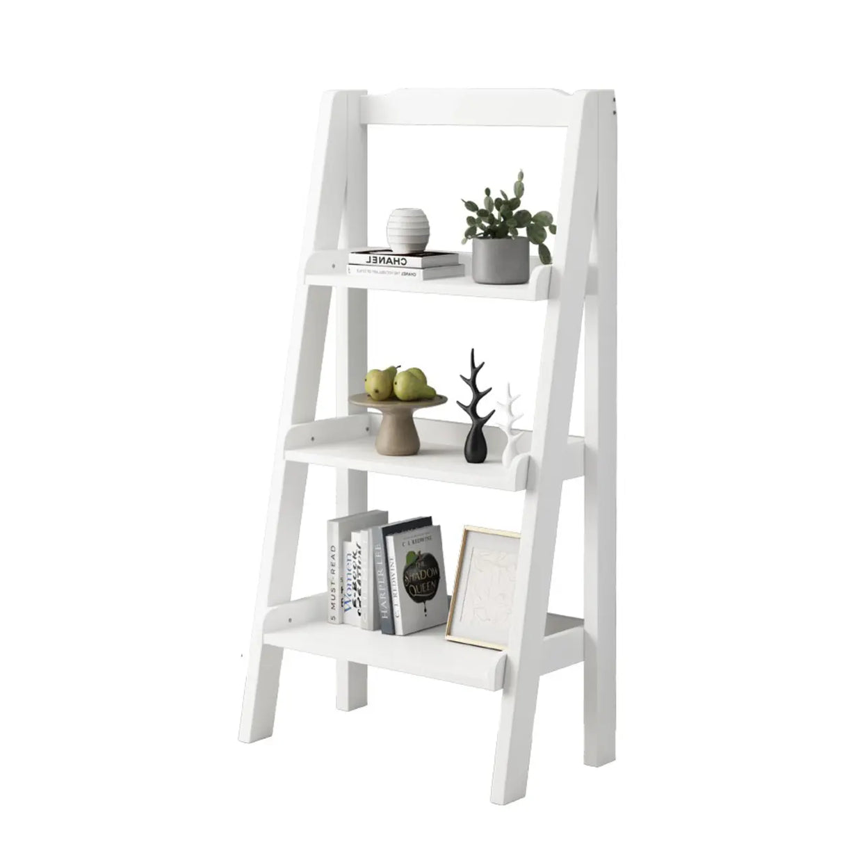 Rustic Open Ladder Wooden Vertical Display Bookshelf Image - 9