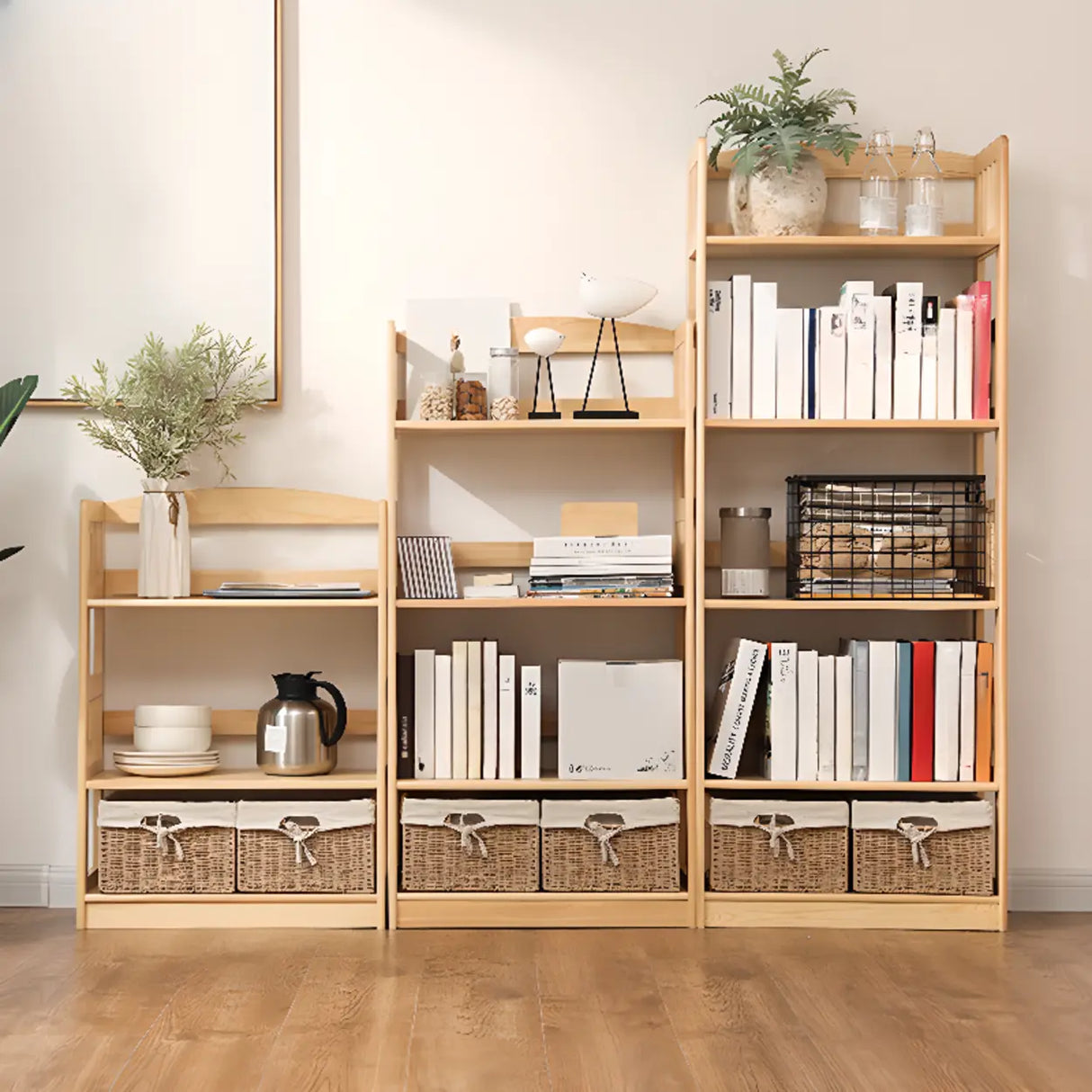 Rustic Open Natural Wood Standard Storage Bookshelf Image - 1