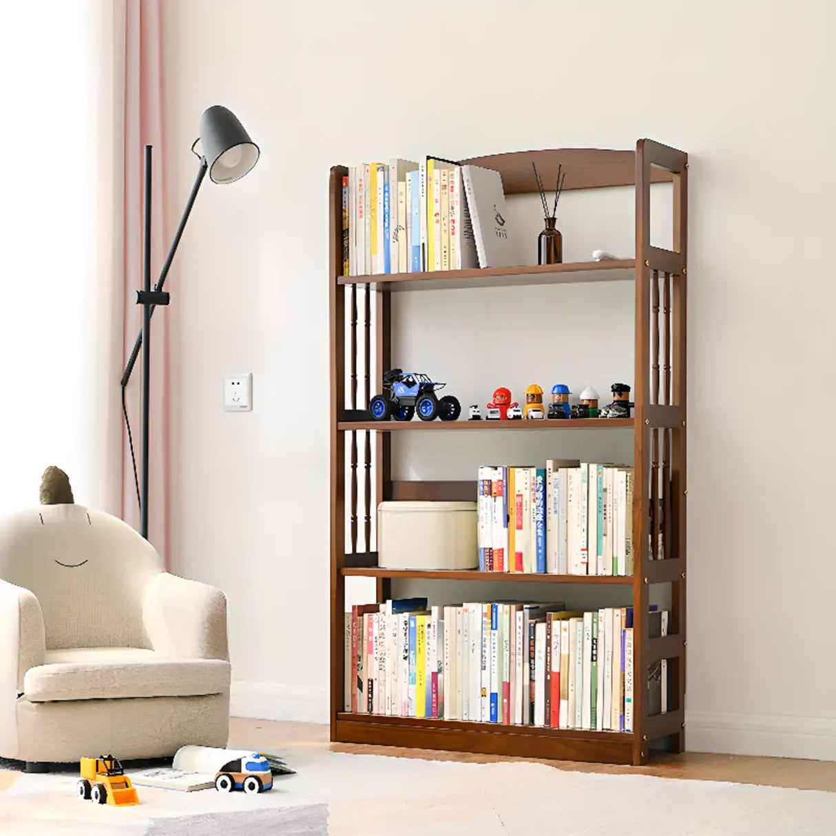 Rustic Open Natural Wood Standard Storage Bookshelf Image - 11
