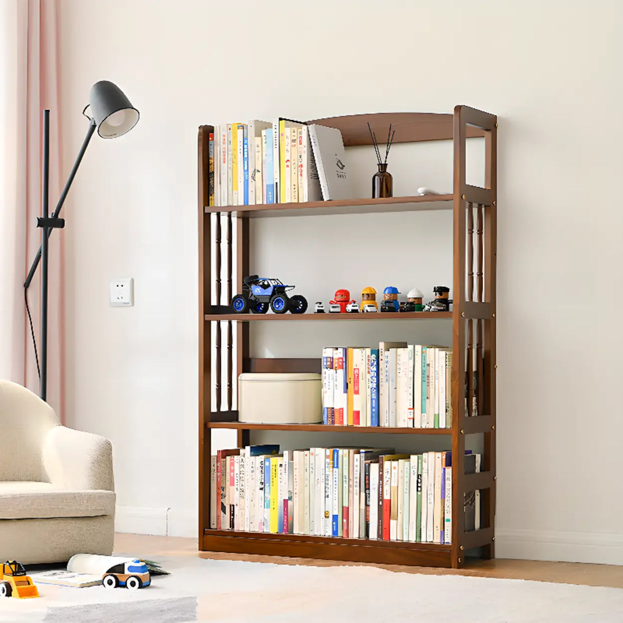 Rustic Open Natural Wood Standard Storage Bookshelf Image - 14