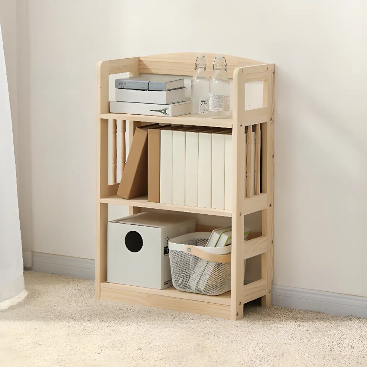 Rustic Open Natural Wood Standard Storage Bookshelf Image - 15