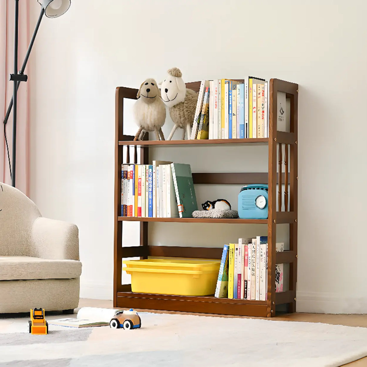 Rustic Open Natural Wood Standard Storage Bookshelf Image - 16