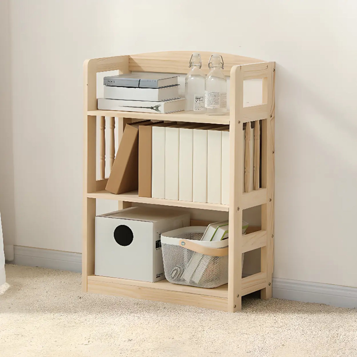 Rustic Open Natural Wood Standard Storage Bookshelf Image - 17