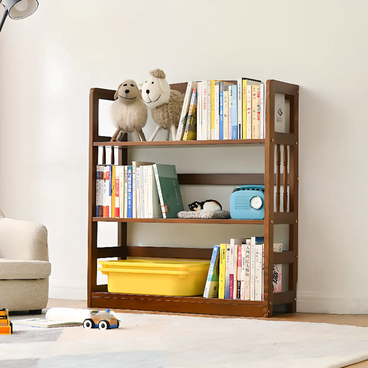 Rustic Open Natural Wood Standard Storage Bookshelf Image - 18