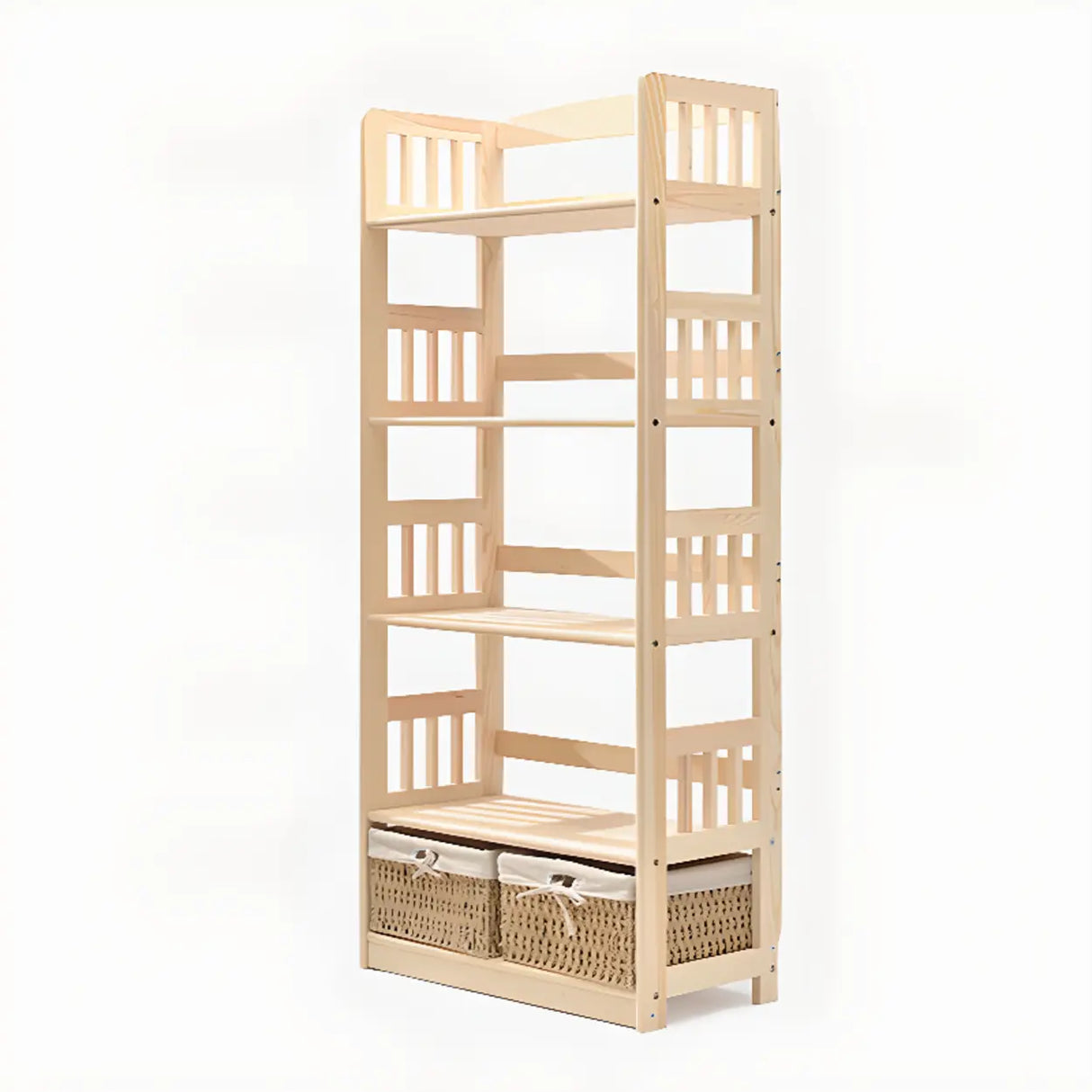 Rustic Open Natural Wood Standard Storage Bookshelf Image - 23