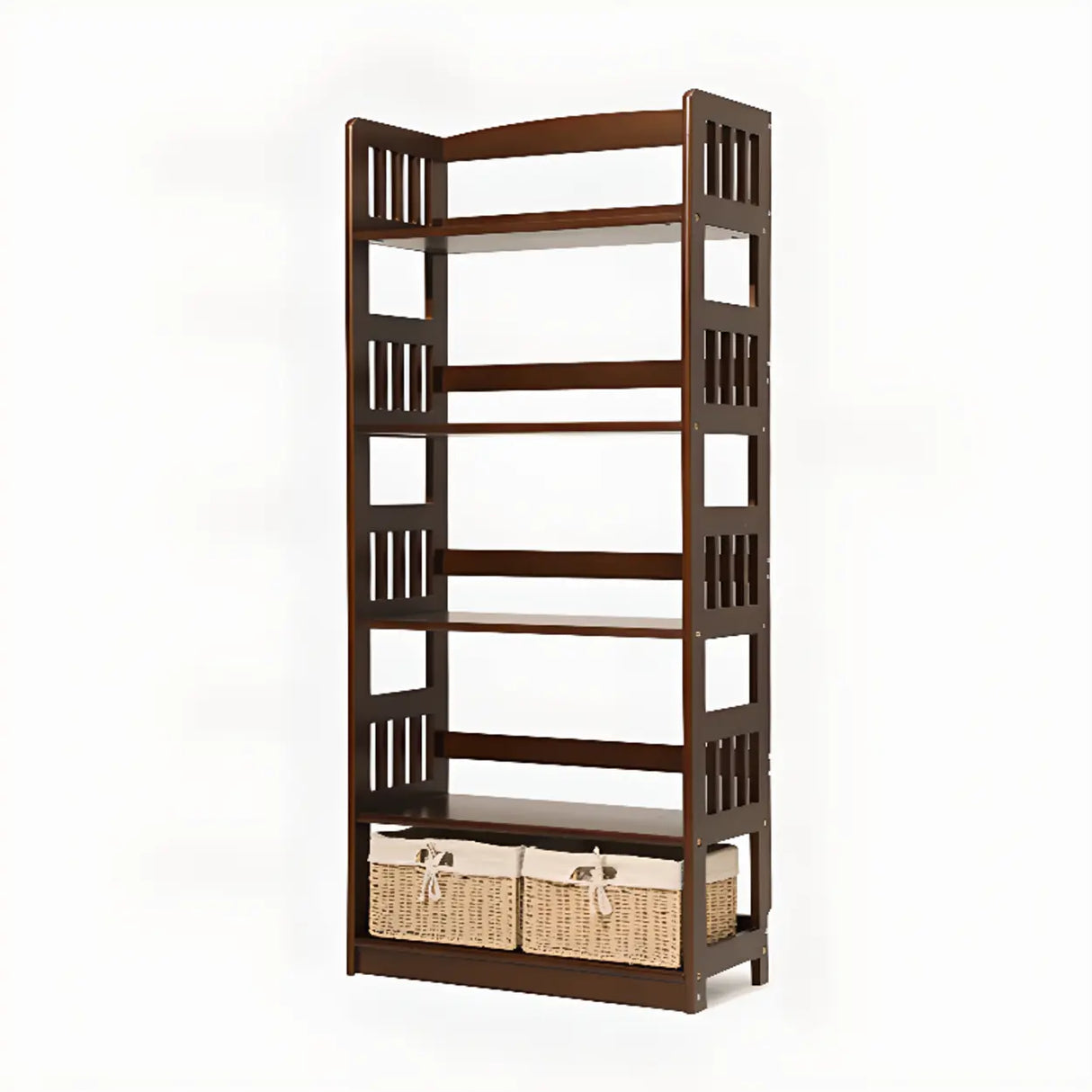 Rustic Open Natural Wood Standard Storage Bookshelf Image - 25