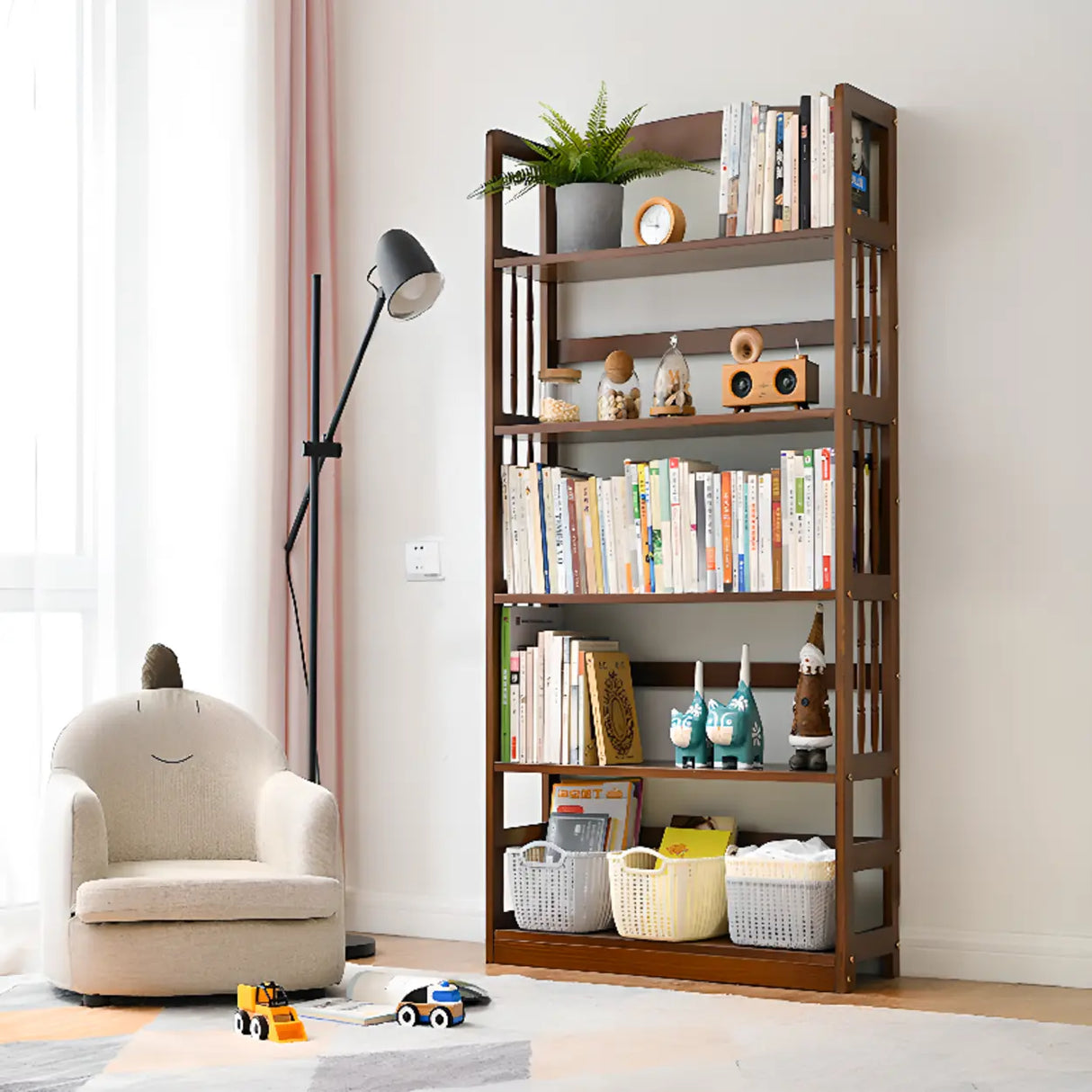 Rustic Open Natural Wood Standard Storage Bookshelf Image - 3