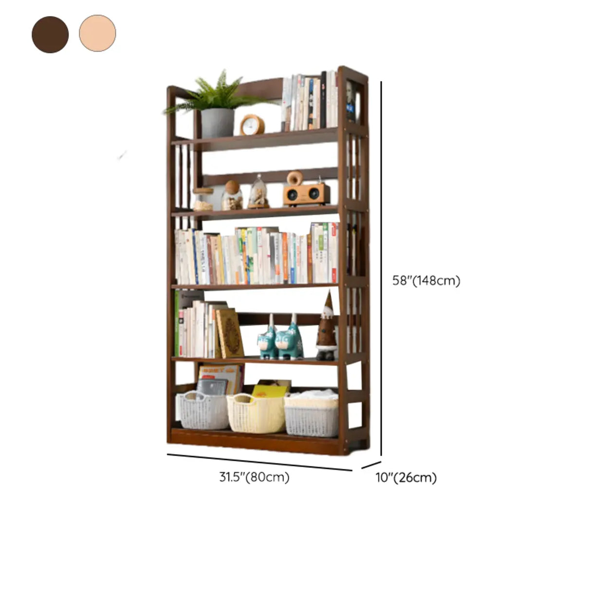 Rustic Open Natural Wood Standard Storage Bookshelf Image - 36