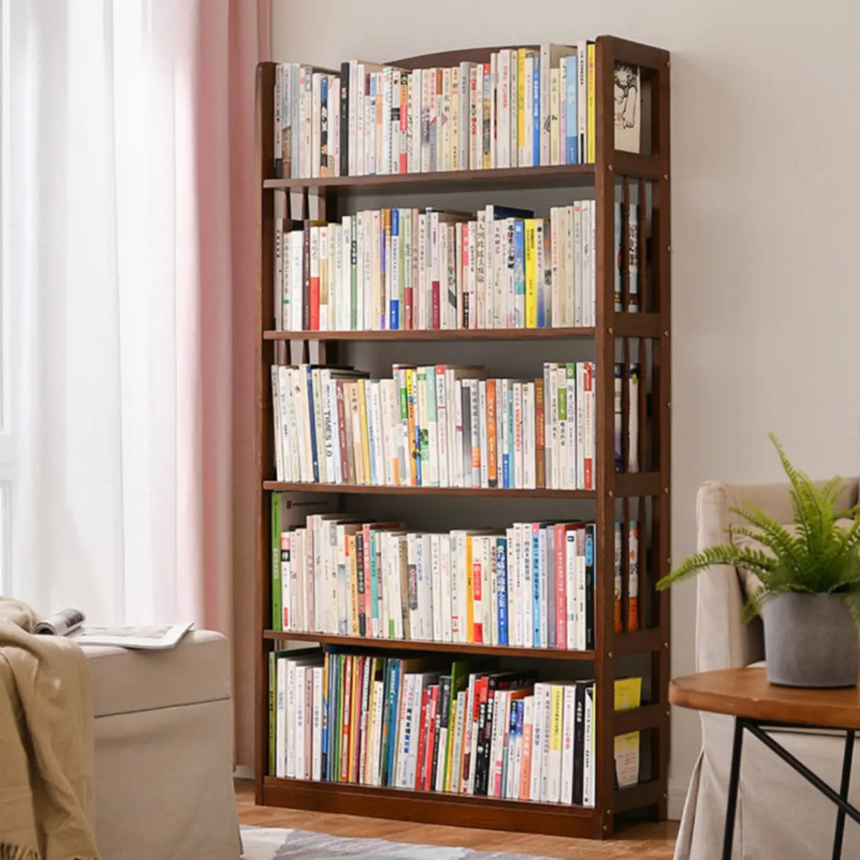 Rustic Open Natural Wood Standard Storage Bookshelf Image - 6