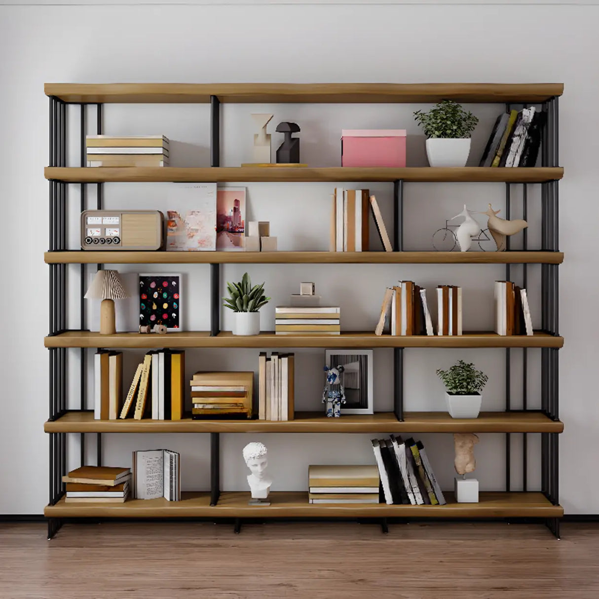 Rustic Open Pine Wooden Rectangle Storage Bookcase Image - 1