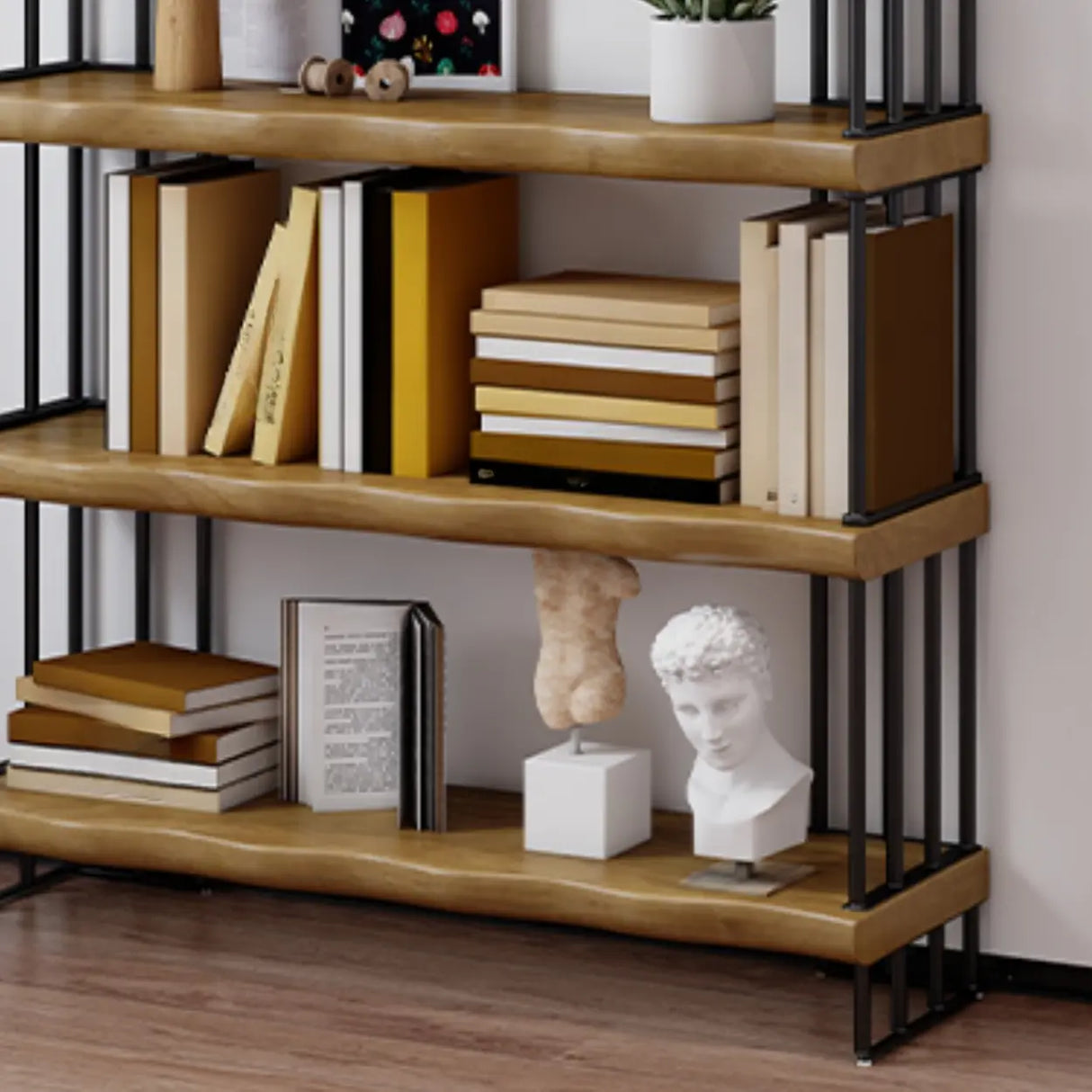 Rustic Open Pine Wooden Rectangle Storage Bookcase Image - 15