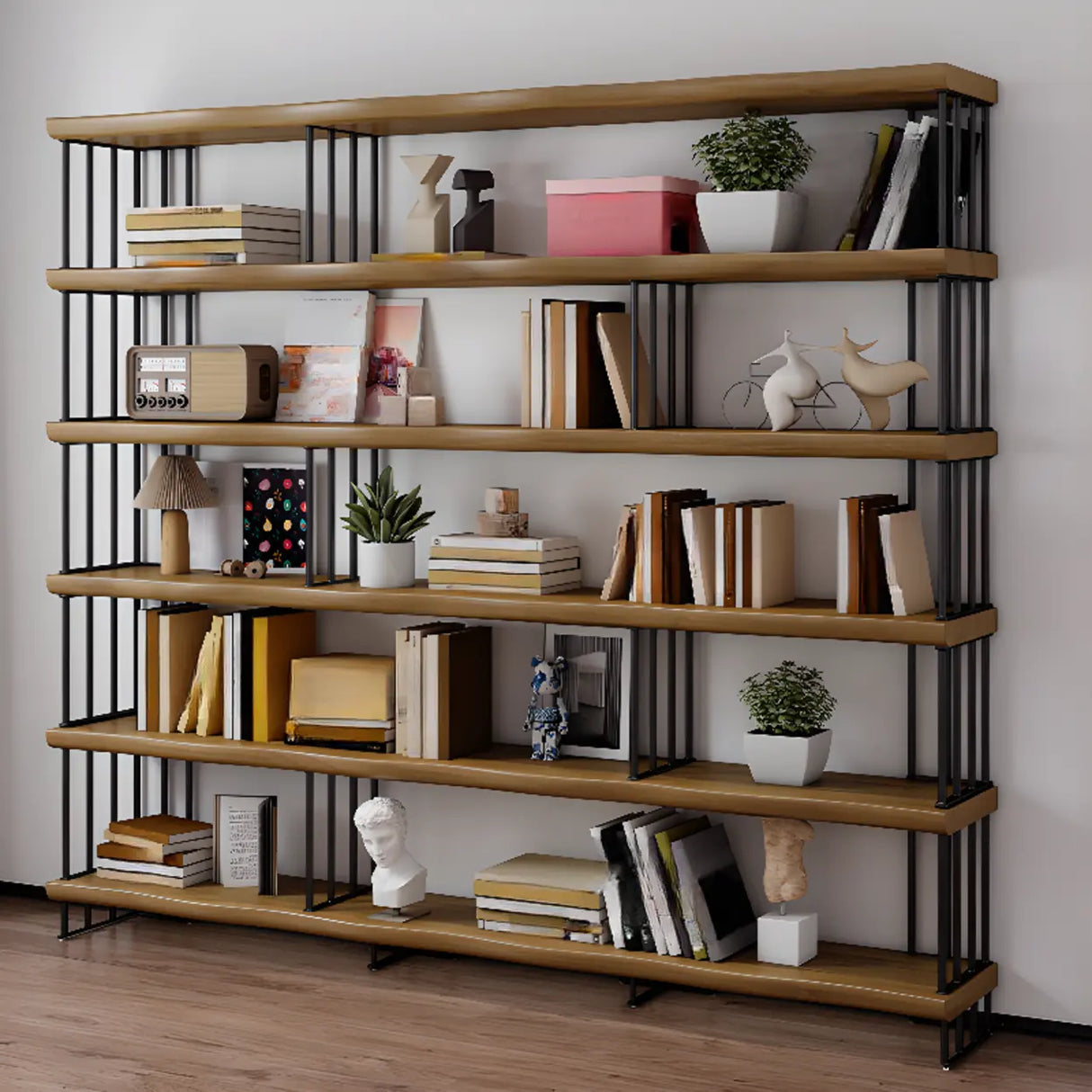 Rustic Open Pine Wooden Rectangle Storage Bookcase Image - 4
