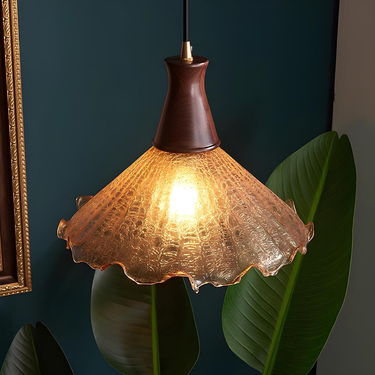 Rustic Orange Amber Glass Cone Mini Pendant Light Image - 10