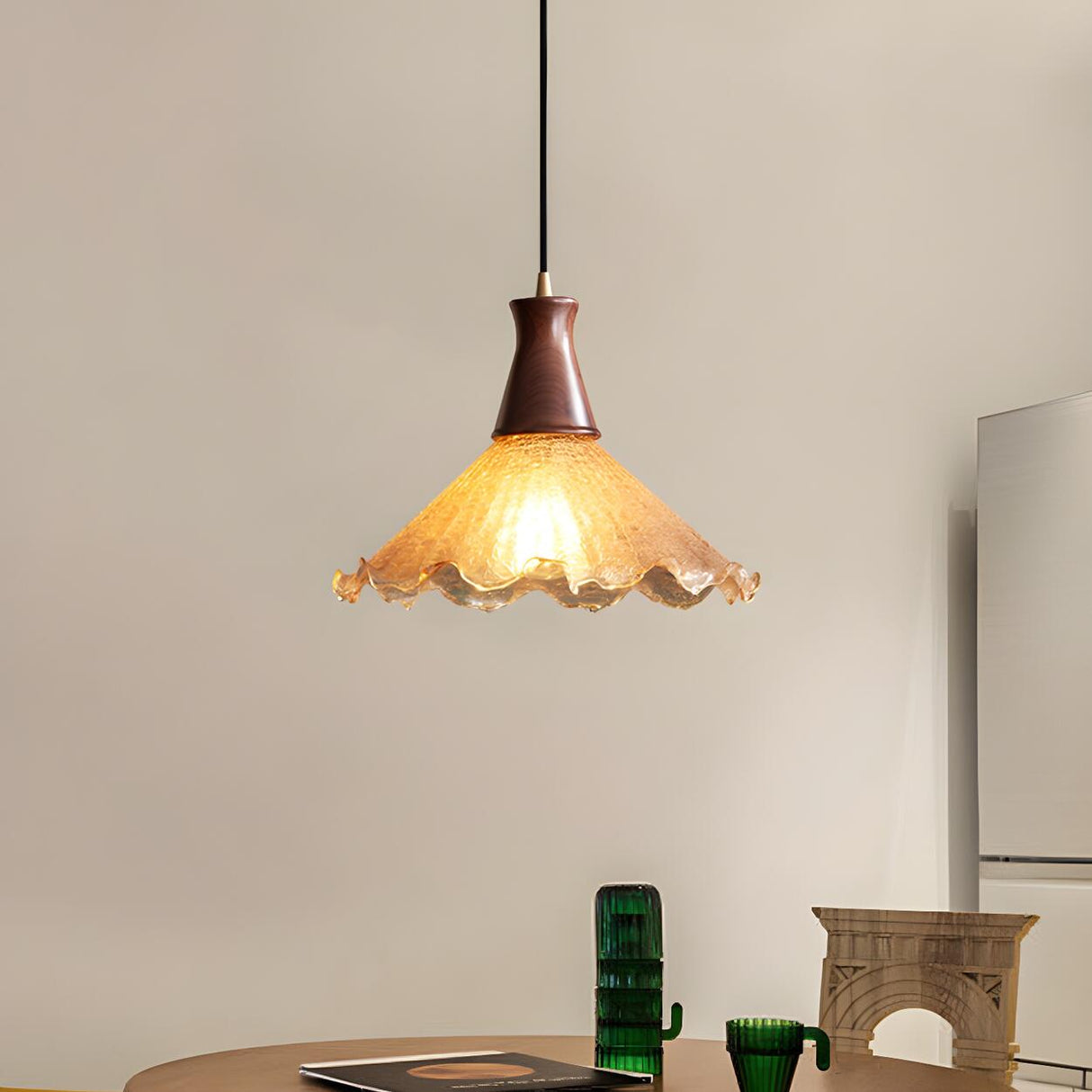 Rustic Orange Amber Glass Cone Mini Pendant Light Image - 3