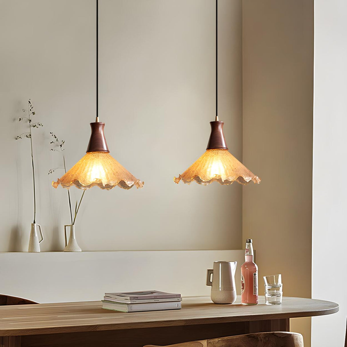 Rustic Orange Amber Glass Cone Mini Pendant Light Image - 4