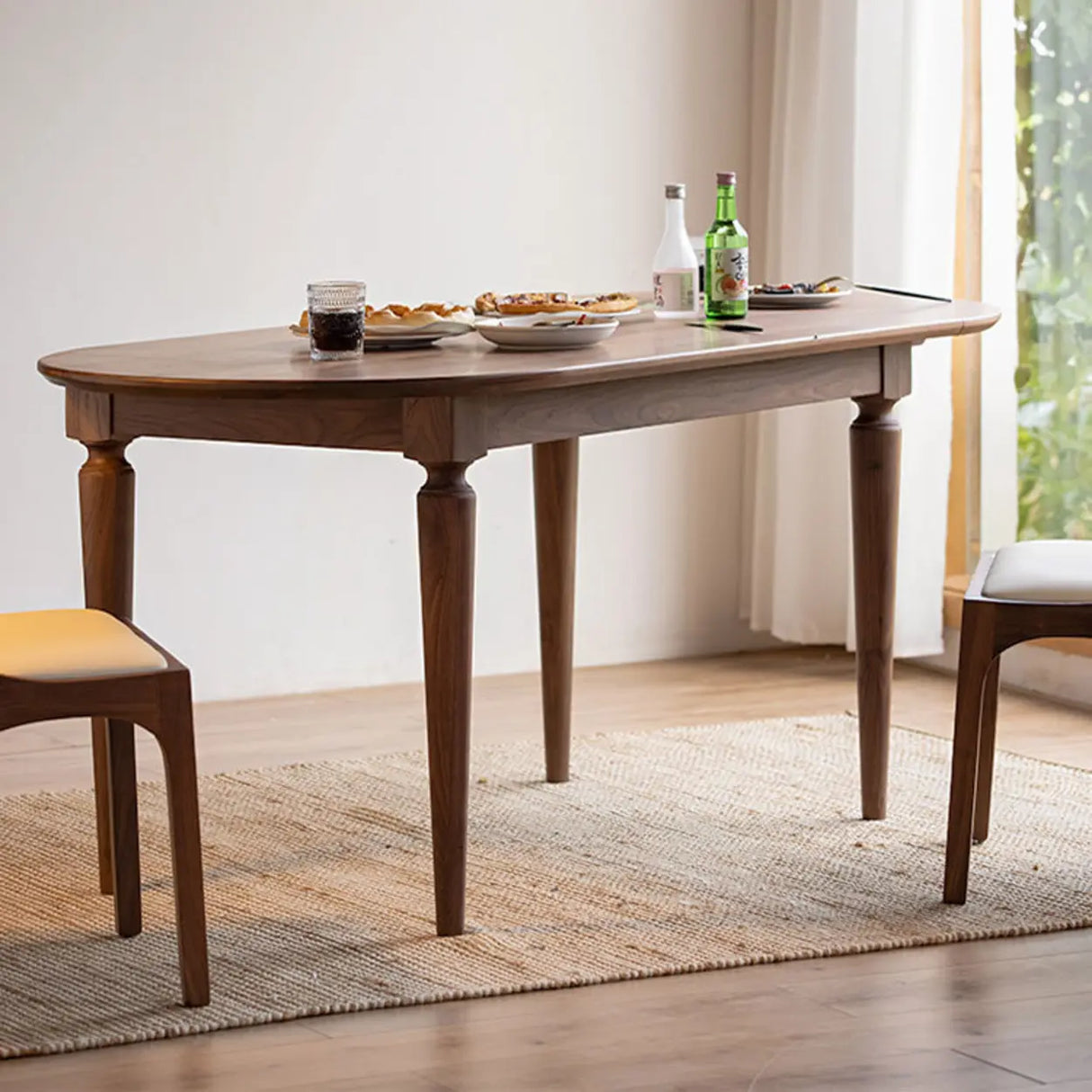 Rustic Oval Walnut Extendable Dining Table for Kitchen Brown Image - 3