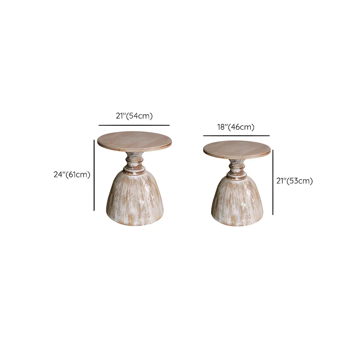 Rustic Pedestal Small Round Distressed Wood Side Table Image - 14