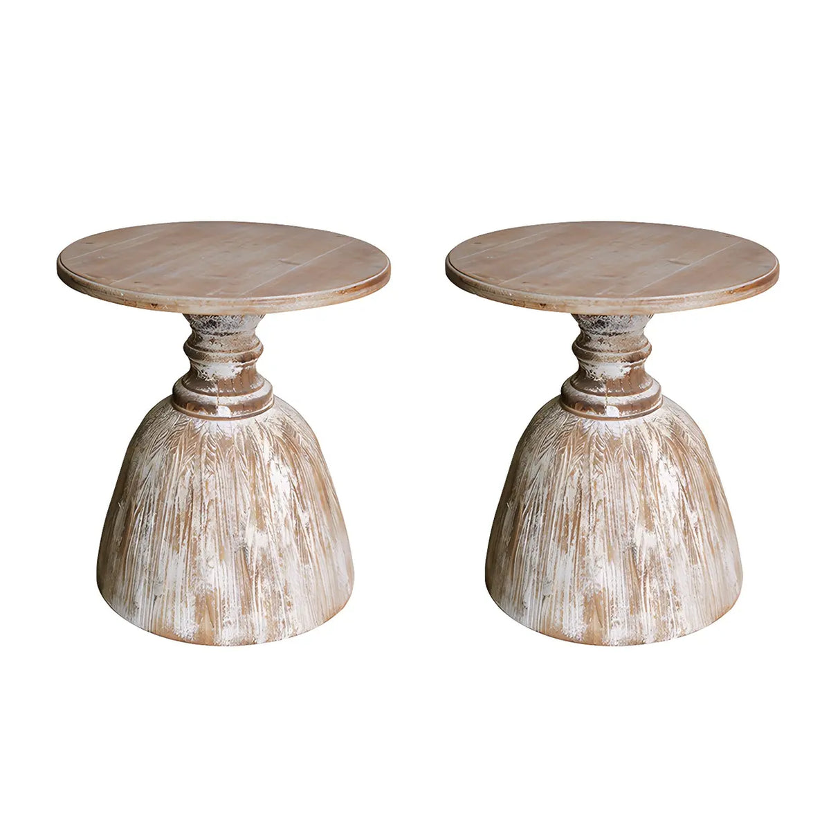 Rustic Pedestal Small Round Distressed Wood Side Table Image - 3