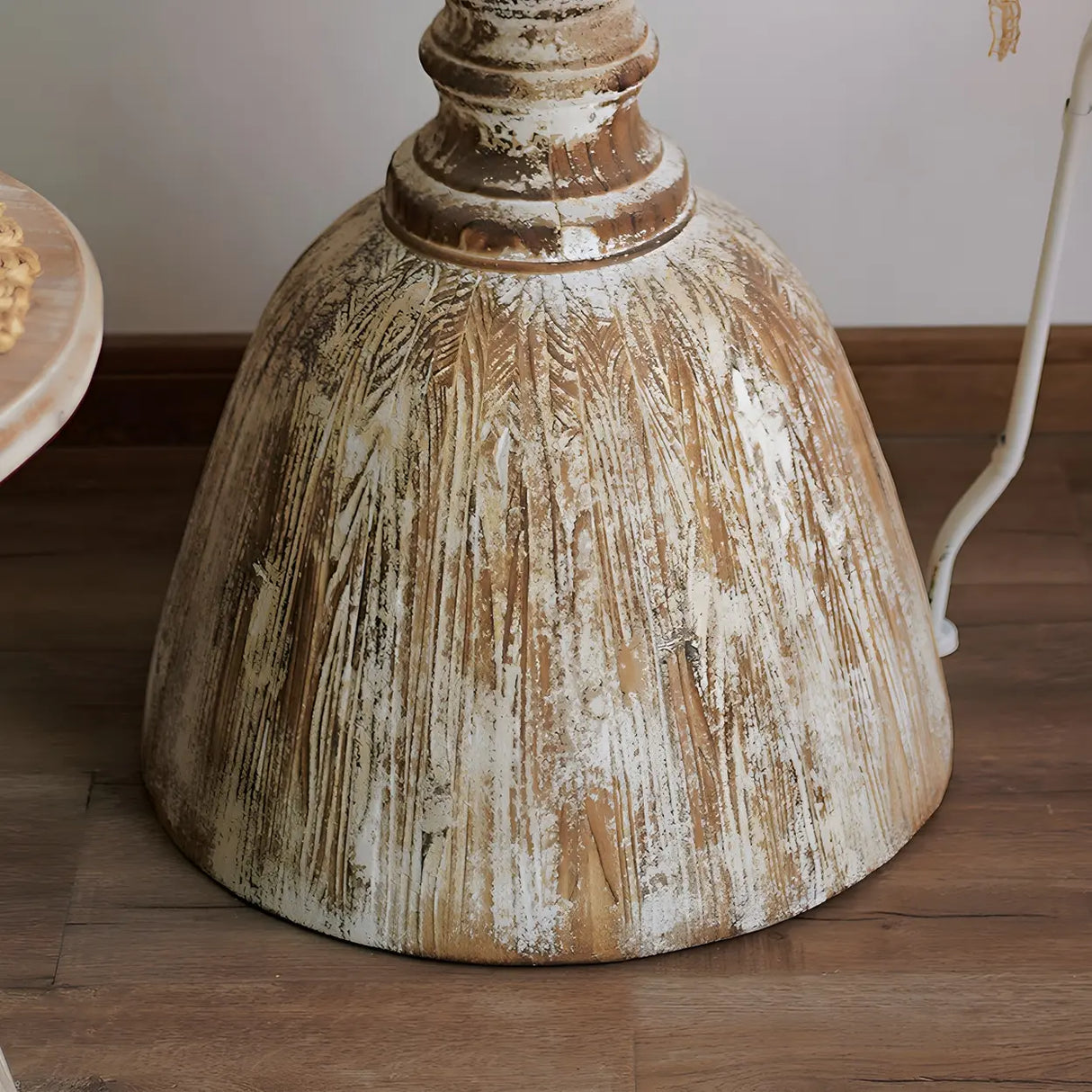 Rustic Pedestal Small Round Distressed Wood Side Table Image - 9