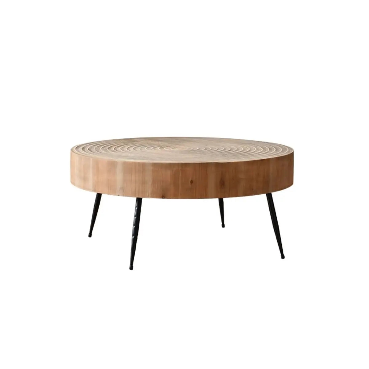 Rustic Pine Distressed Wood Finish Round Coffee Table Image - 3