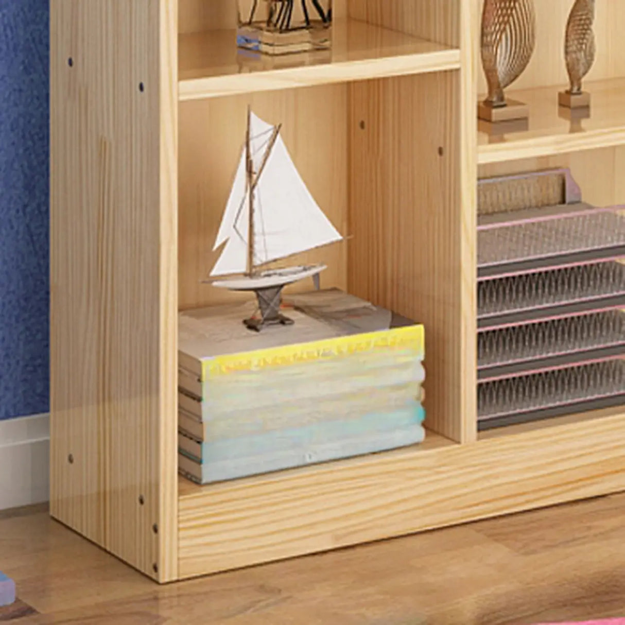 Rustic Pine Vertical Closed Back Wood Storage Bookcase Image - 10